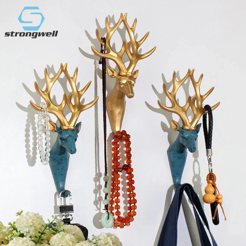 

Strongwell Household Supplies Resin Antlers Hooks Wall Decoration Key Holder Organizer Gold Animal Storage Rack Coat Stand