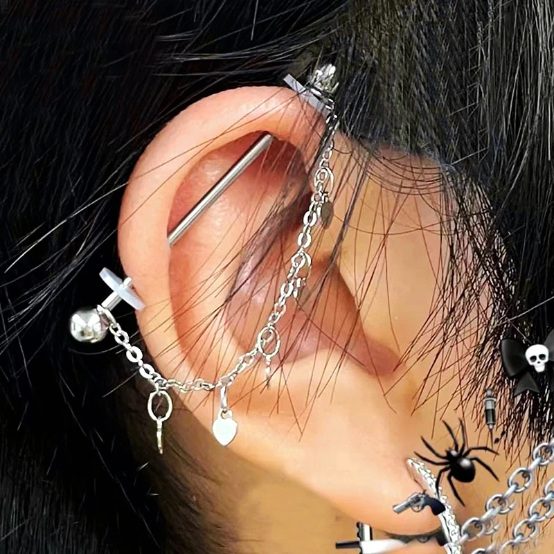 

Surgical Steel Industrial Piercing Gauge for Ear Cartilage Pierc Earrings Heart Body Jewelery 14g Bar Barbell Body Pircing Helix