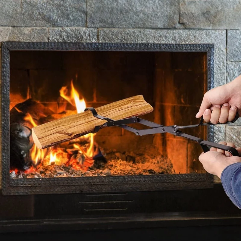 

2Pcs Fire Hook+Fire Tongs Detachable Winter Heating Tools Fireplace Tools