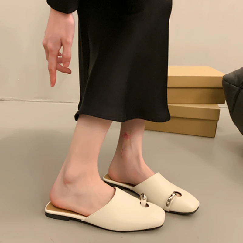 Женские мюли с квадратным носком летние тапки из коровьей кожи модные тапочки