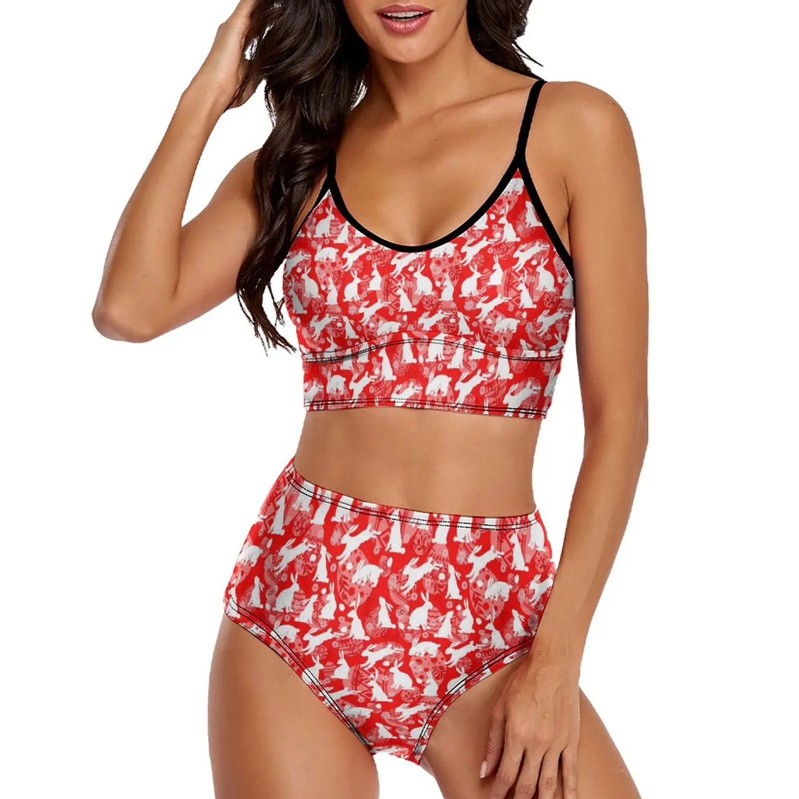 

Easter Day Bikinis Set Rabbit Silhouettes Push Up Bikini Swimsuit Sexy High Waist Swimwear Rave Design Retro Beachwear
