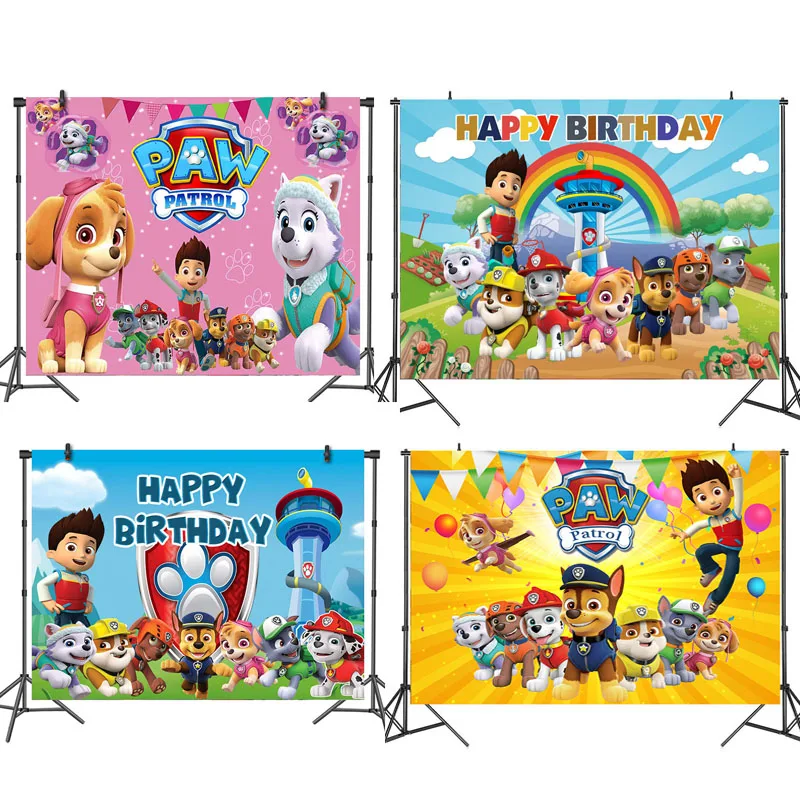 

Paw Patrol Backdrop Cloth Cartoon Chase Skye Marshall Everest Kids Birthday Party Banner Photography Photo Background Cloth