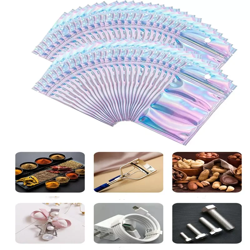 

Многоразмерный пластиковый пакет из алюминиевой фольги, голограмма, мешочек для еды, маленькие водонепроницаемые закрывающиеся мешочки на...