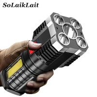 new 5 core led flashlight usb rechargeable high powerful flash torch super bright cob portable light camping fishing lantern