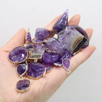 exquisite natural amethyst stone charms connector heart oval square crystal pendant for jewelry making diy earrings accessories