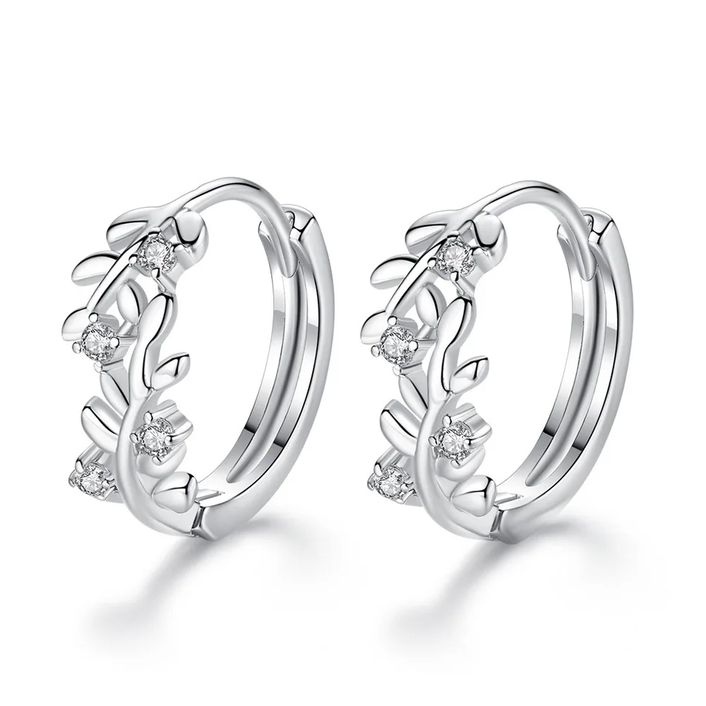 

Fashion Light Luxury Style Olive Leaves Earrings Brass With Zirconia Bright Earrings For Women Silver Plated Trendy Gift Jewelry
