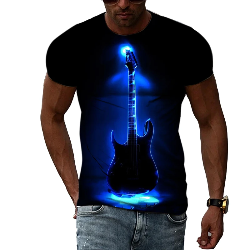 

Men's Guitar Graphic Fashion Taste T-Shirt Summer Casual Personality Creative O Neck Short Sleeve 3D Printing Fashion