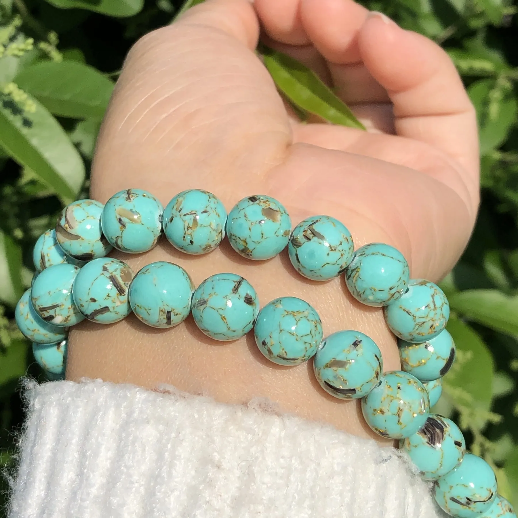 

Beads Popular Jewelry Accessories Making DIY Round Light Blue Shell Turquoises Stone Jade Necklace Bracelet Abalorios Pulseras