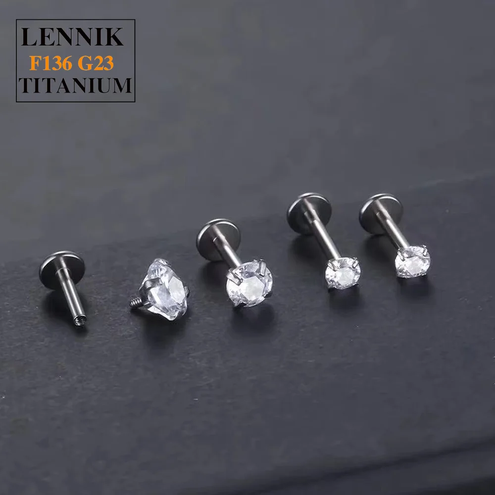 1PCS G23 Titanium Labret Lip Piercing Stud 16G Clear CZ Threadless  Push Pin Studs Helix Cartilage Tragus Nose Earring For Women