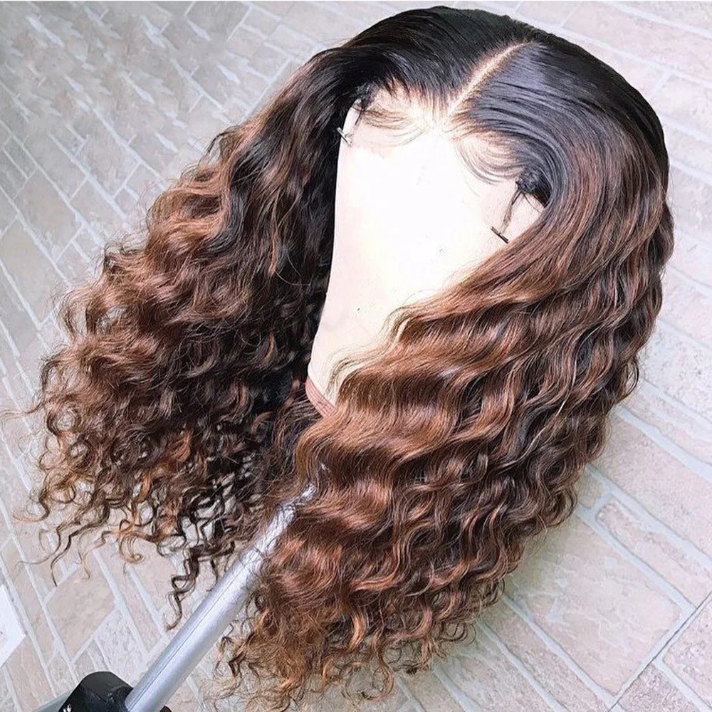 Frente do Laço Perucas de Cabelo Sheenreal Ombre Onda Profunda Humano Colorido 13×4 Preplucked Nós Descorados Feminino Transparente 250 Densidade 1b – 33