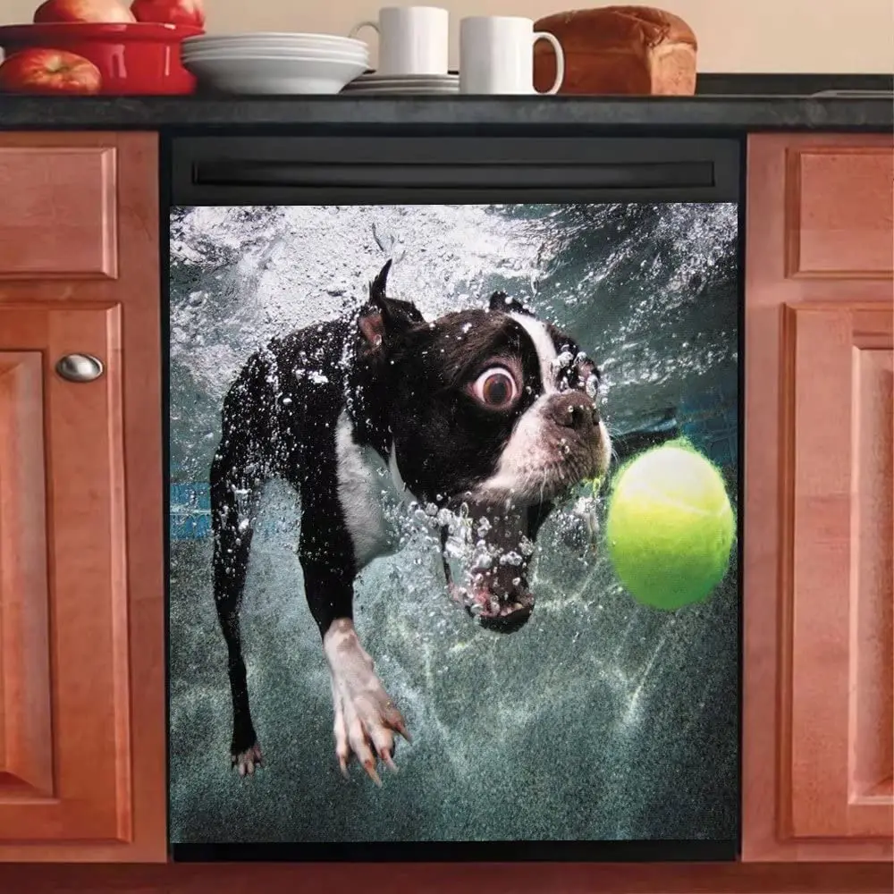 

Kitchen Sticker Dog Dishwasher Cover,Funny Pet Dishwasher Magnet,Animal Refrigerator Magnetic Dog Lover Fridge Panel Decal Home