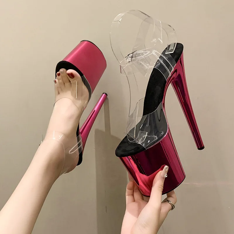 Женские босоножки с прозрачной пряжкой на высоком каблуке 20 см