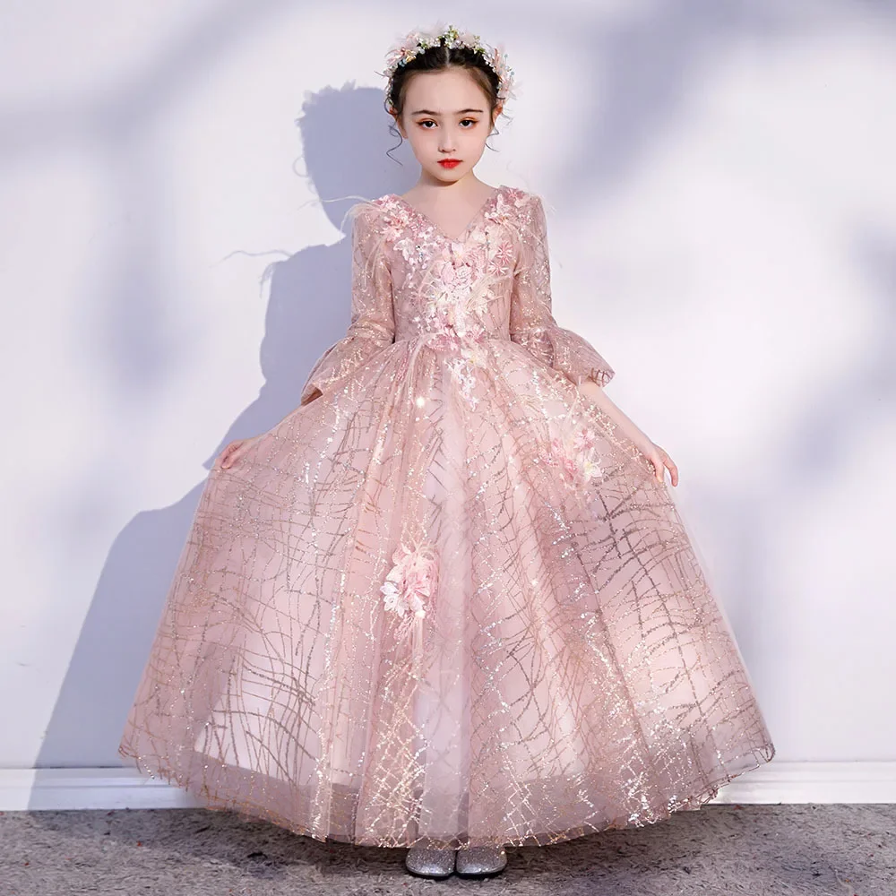 Розовое бальное платье по индивидуальному заказу детские платья с цветочным