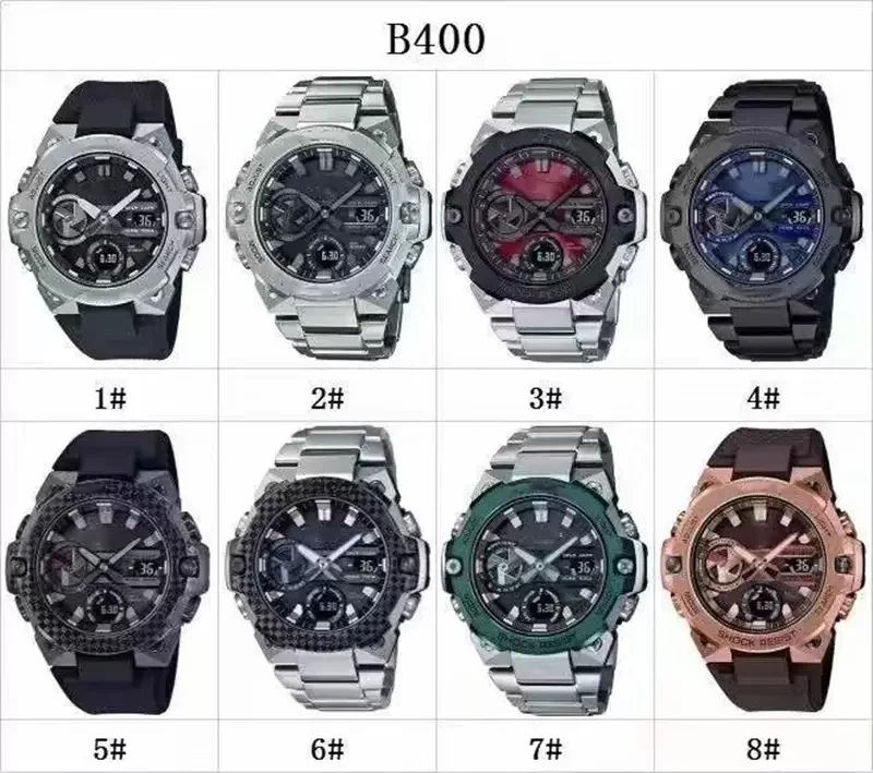 Men's Sport Quartz Digital Original Oak B400 Watch LED High Quality Alloy Dial Steel Strap Folding Clasp + BOX