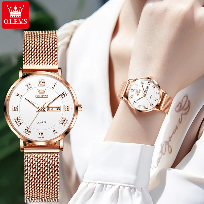 Женские Водонепроницаемые кварцевые часы с двойным календарем и стальным