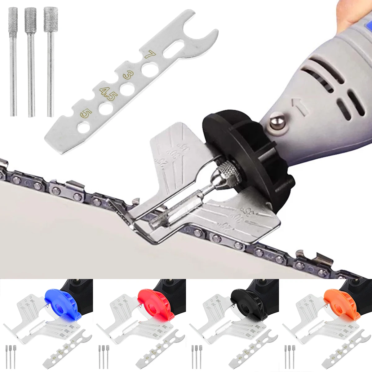 

Chain Saw Sharpening Kit Rotary Sharpener Tool Chain Machine Kit Saw Blade Sharpener Guide Drill Adapter Head Saw Chains Tool