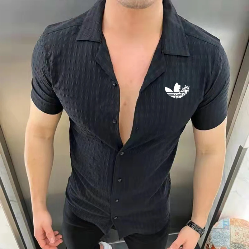 

Мужская рубашка с короткими рукавами, мягкая эластичная Повседневная тонкая рубашка в клетку, с одним накладным карманом, в клетку, лето 2019