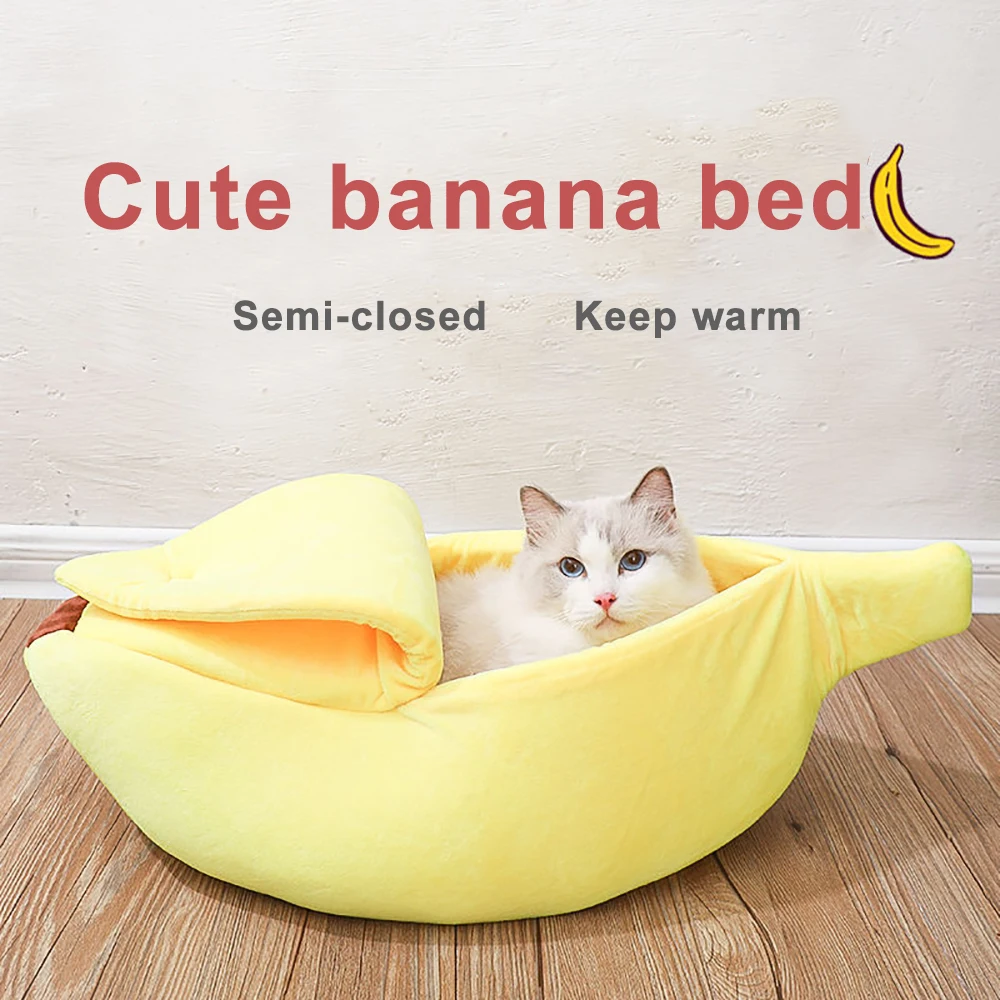 

Cute Banana Cat Bed House Super Soft Pet Kennel Dog Warm Sleeping Basket Kitten Comfort Cushion For Cats Portable Cozy Cave