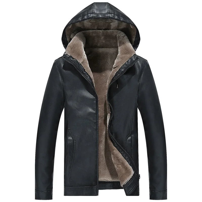 

Autumn Winter Slim Casual New Velvet Stand-up Collar Men's PU Leather Jacket