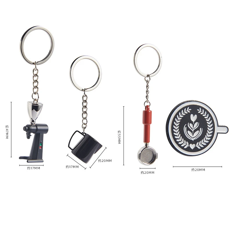 

Coffee Decorations Metal Powder Snap Keychain Pendant Moka Pot Creative Gift Flower Cup Coffee Appliance Keychain