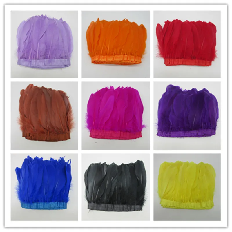 

Goose Feather Trims 1 Yards/Lot Dyed Geese Feather Ribbons/15-20cm Fringes Goose Feather Cloth Belt DIY decorative 20 Color