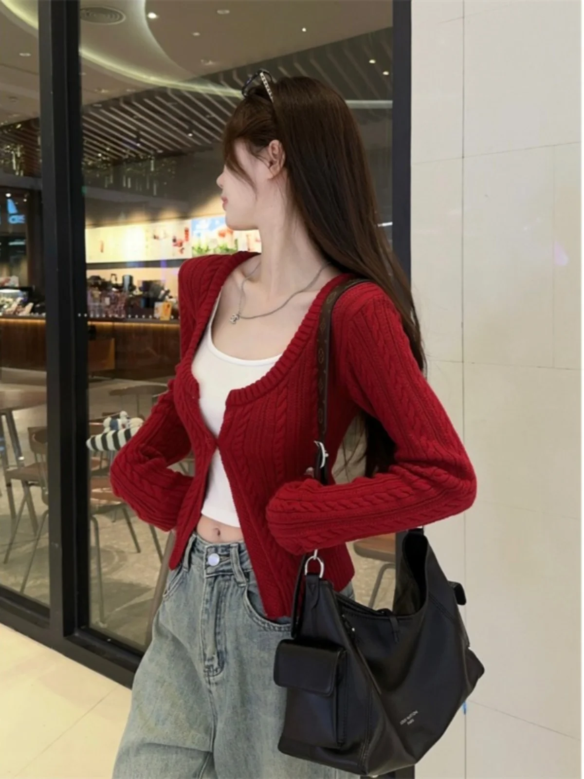 Вязаный свитер с длинными рукавами на одной пуговице верхняя одежда для женщин