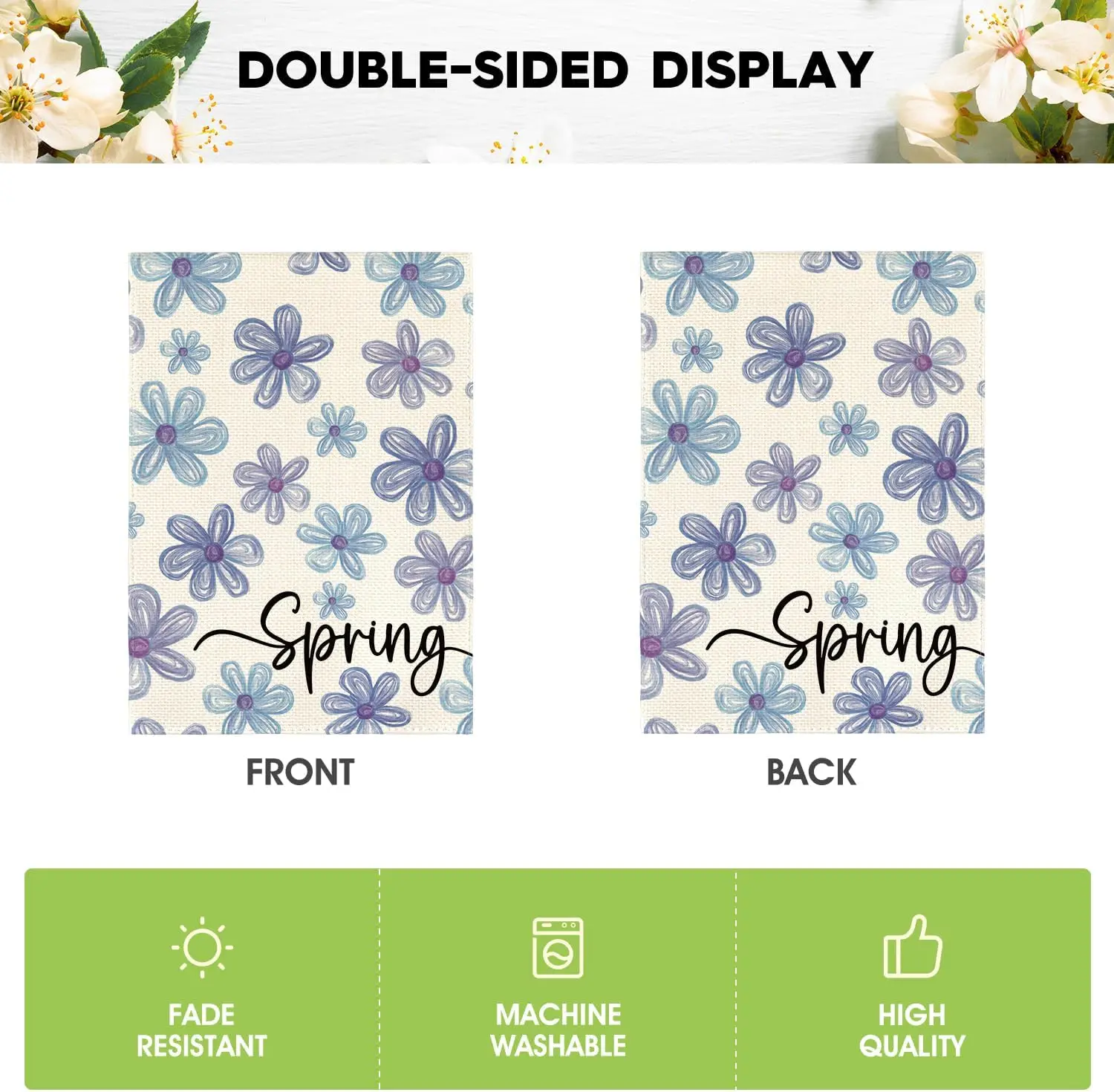 Флаг AVOIN colorlife Spring Floral Garden, 12x18 дюймов, двусторонний, для улицы, с сезонными сине-фиолетовыми цветами, в деревенском стиле, для двора, SSL (art.: 3920dbc9779b9) - 3920dbc9779b9