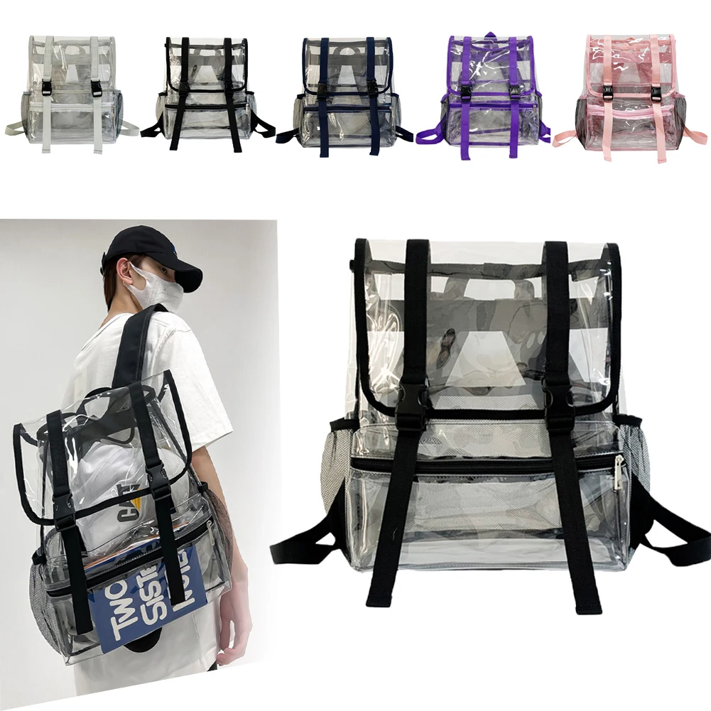 

Transparent PVC College Student Rucksack Fashion School Bags Waterproof Large Capacity Simple Portable Solid Clear for Women Men