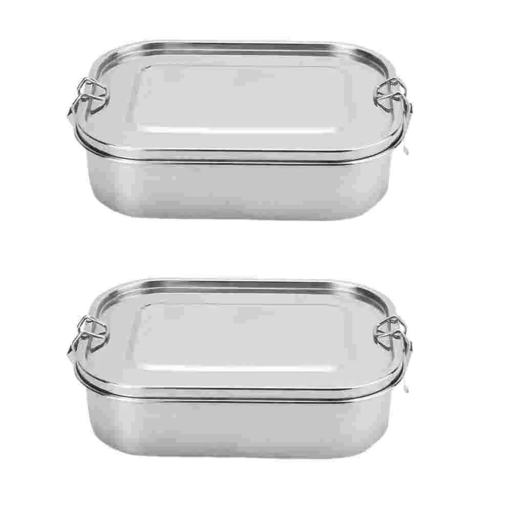 

2pcs Stainless Steel Rectangular Snack Box Box Container for Home School Camping (Single Layer with Buckle)