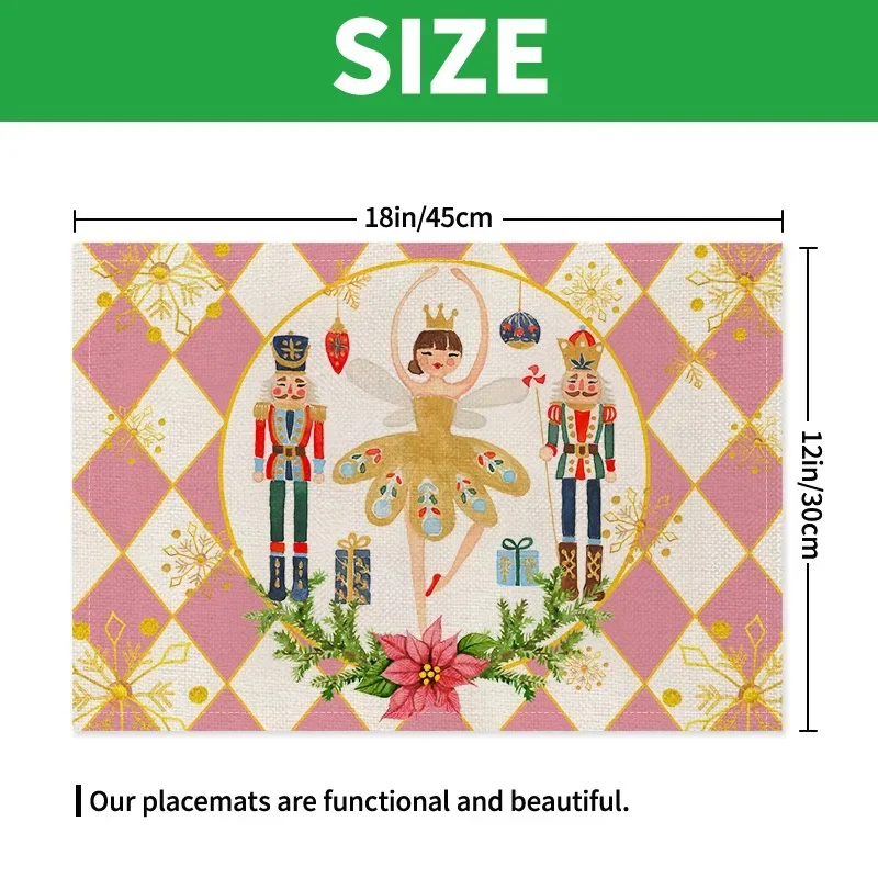 4/6/PCS Christmas Tree Placemats Linen Non Slip Table Mats Rectangular Dining for Kitchen Home Decor Essentials