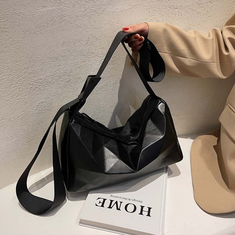 

Geometric Pattern Large Bags for Women Pure Color PU Leather Girls Shoulder Bag Street Travel Shopper Casual Totes Boston Bags