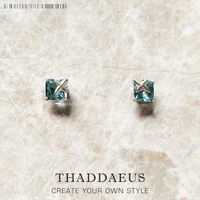 ear studs aquamarine blue stone with stareurope elegant fine jewerly for women2022 summer trendy gift in 925 sterling silver