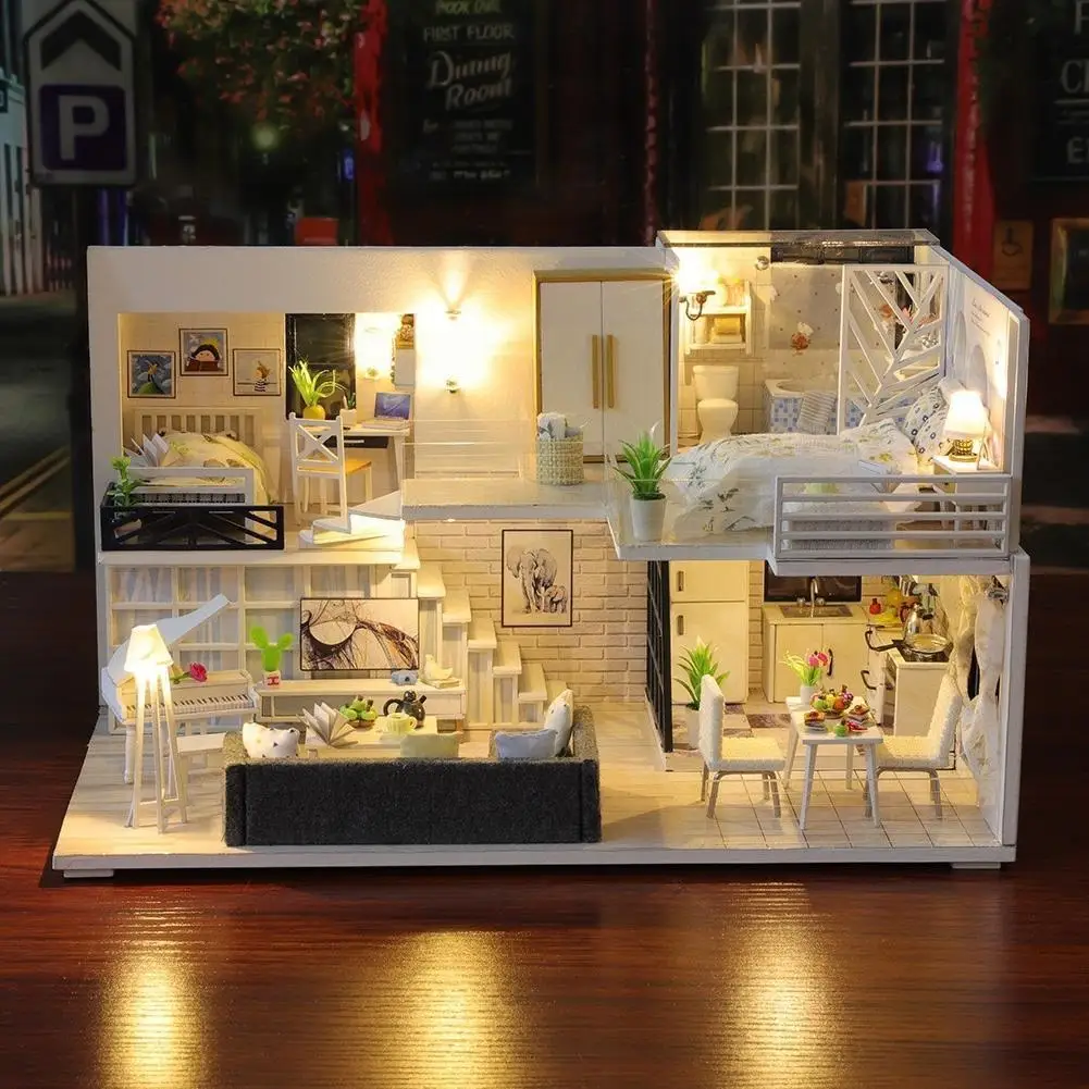 

Diy Assemble Wooden House Dollhouse Kit Wooden Miniature Gift Miniature Houses Led Dollhouse Lights Toys Dolls Furniture Wi D1f0