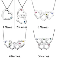 925 sterling silver engraved 1 5 intertwined hearts name personalized necklace with birthstones birthday jewelry for women gifts