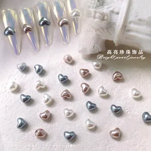 20Pcs/Box Baroque Heart Diamond Nail Charms Rhinestones Luxury 3D Bright White Pearl Jewelry Nail Art Decorations Accessories