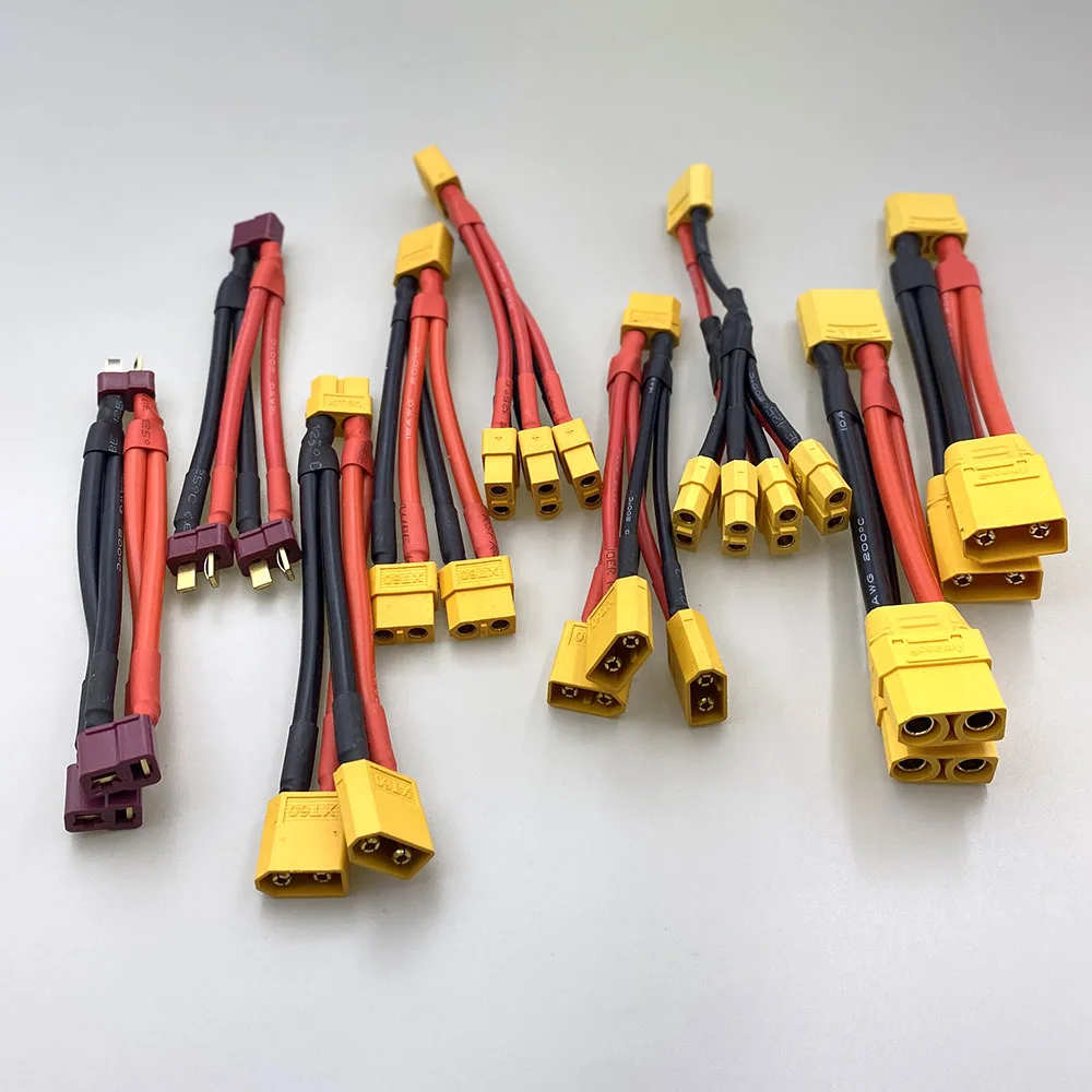 Фото Параллельный разъем батареи XT60XT90 Tplug, штекер/гнездо, двойной удлинитель, 3way12AWG, силиконовый разветвитель, y/проводной для двигателя батареи RC №1