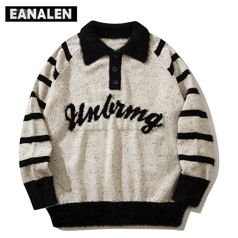 

Полосатый вязаный свитер в стиле Харадзюку для мужчин и женщин, повседневный дизайнерский джемпер оверсайз в стиле ретро, пуловер в стиле ретро, Y2K