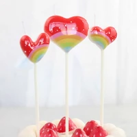 3pcsset heart shape rainbow candles cake topper party decoration wedding cake candle favor supplies cake decorating tools