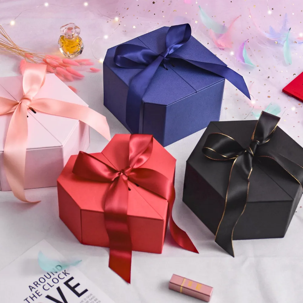 

LINSBAYWU 4Colors Heart Shaped Gifts Boxes with Bow Valentine's Day Wedding Anniversary Surprise Gifts Storage Box Party Suppies