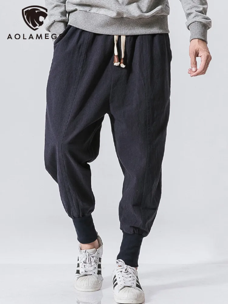 

Спортивные брюки Aolamegs в стиле ретро, однотонные потертые штаны в китайском стиле Харадзюку, Мешковатые повседневные джоггеры с эластичным ...