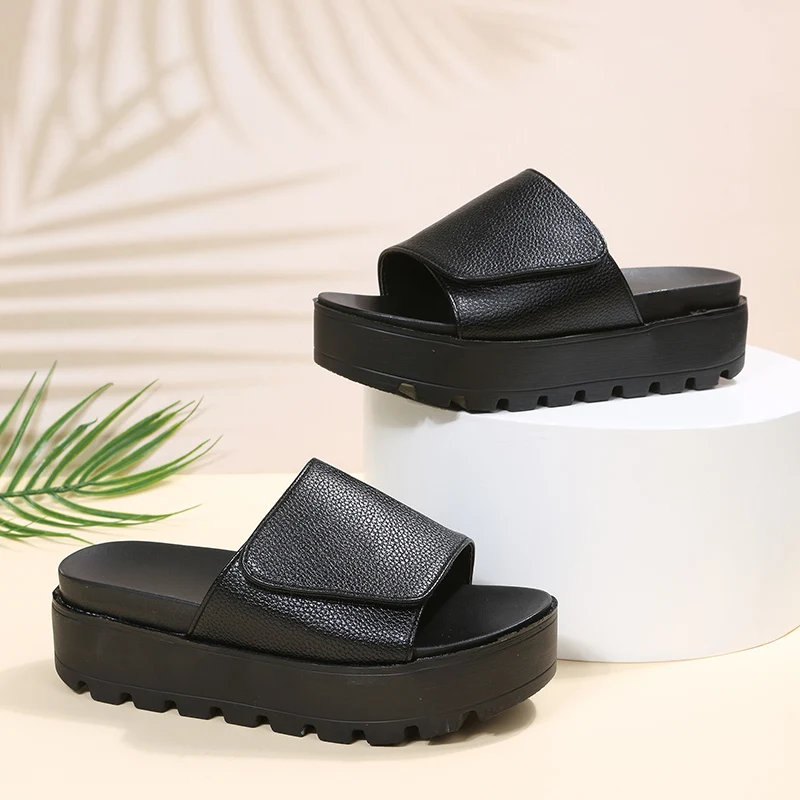 

2022 New Summer Platform Sandals Shoes Leather Waterproof Top Velcro Adjustment Plus Size Women Shoes 43 Designer Sandals