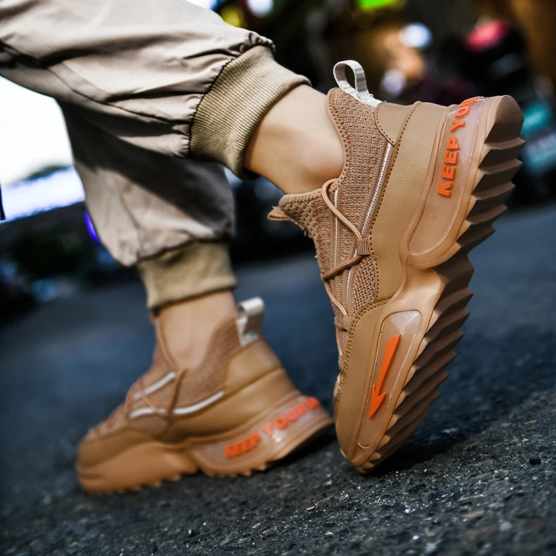 Breathable Running Shoes for Men Street Culture Sneakers Knit Tooth Bottom Platform Soft Size 39-46