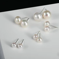 round natural freshwater pearl stud earrings sweet classic bread beads earrings 925 silver post wedding party jewelry for women