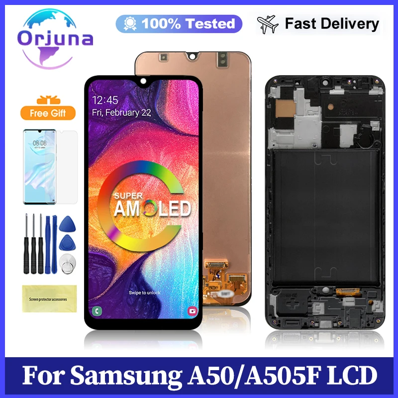 Супер AMOLED-дисплей 6 4 Дюйма Для Samsung Galaxy A50 Емкостный Сенсорный Экран Замена