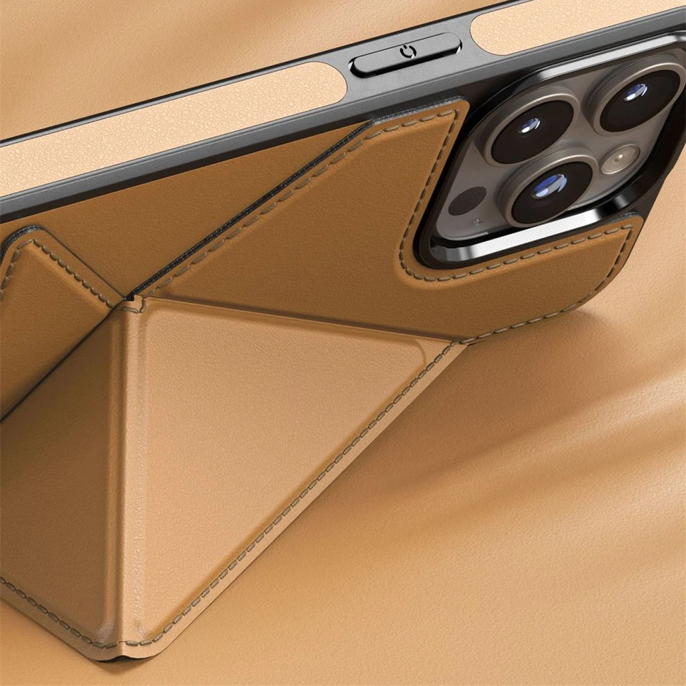 Фото Кожаный чехол для телефона с магнитной подставкой и слотом для карт для iPhone 16, 17, 12, 13, 14, 15 Pro Max, роскошный гибридный силиконовый защитный чехол №4
