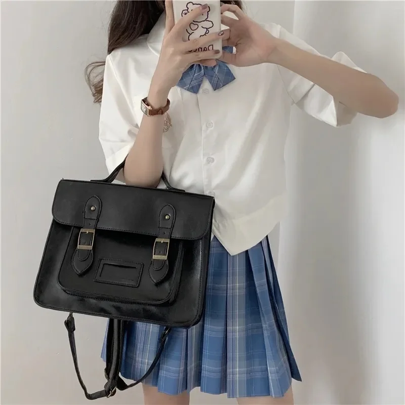 

MBTI Fashion JK Uniform Backpacks Femme Student PU Top Handle Bags Casual Solid Concise Box Japanese Style Crossbody Bolso Mujer