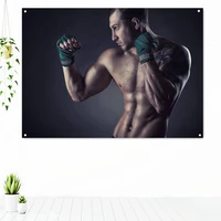 fight boxer with strong hands and clenched fists workout tapestry wall chart gym decor boxing inspirational poster banner flag 3