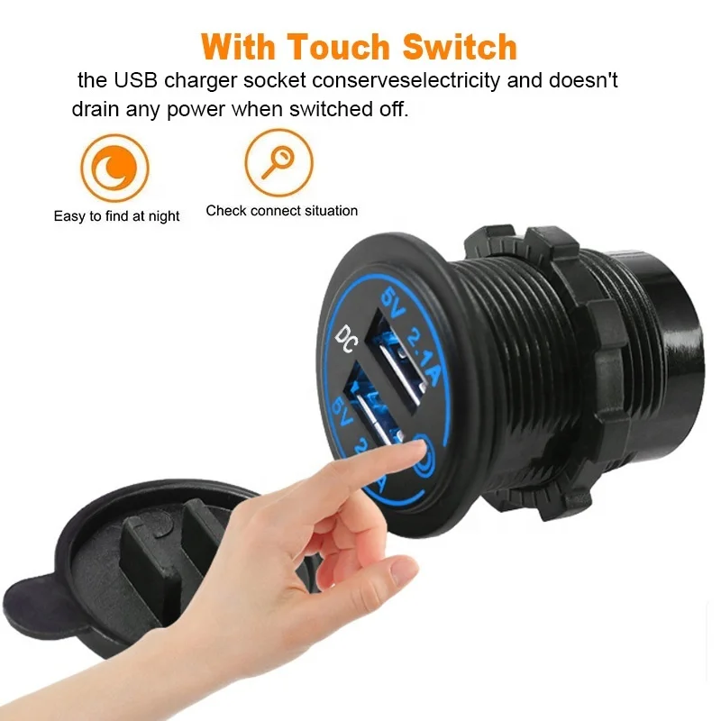 

Official Store DC 12V 24V Dual Port Power Socket Fast Quick Auto Charger 4.2A USB For Marine Car Accessories Tools Boat Carvavan