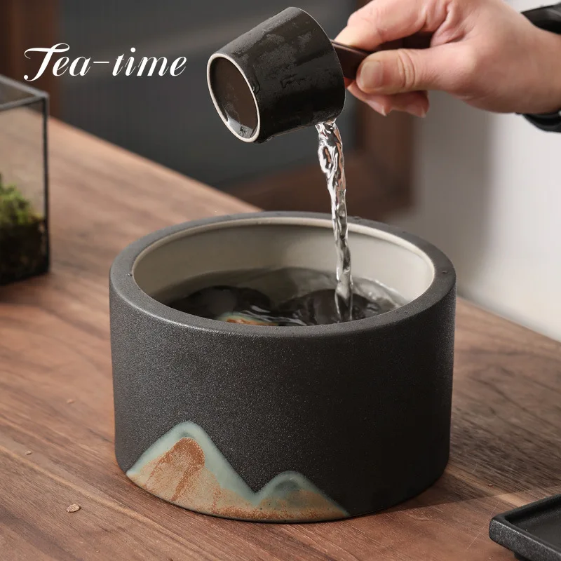

Glaze Painting Color Tea Basin Cup Washing Container StonewareTea Residue Bucket Tea Leaf Bucket Circular Kung Fu Tea Ceremony