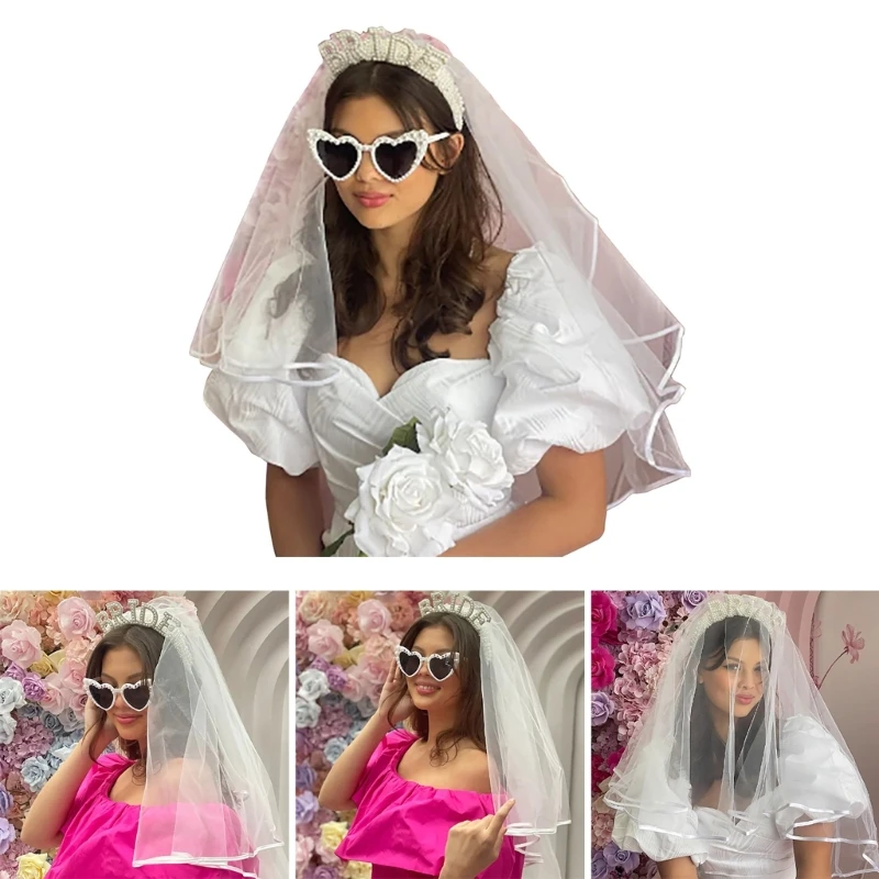 

Baroque Headband Sunglasses Set Bride to Be Veil Headpieces for Wedding